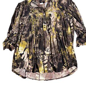 VeraRose Woman Size 1X Boho Tunic Blouse w/ Nailhead Detail Roll-Tab Sleeves NWT